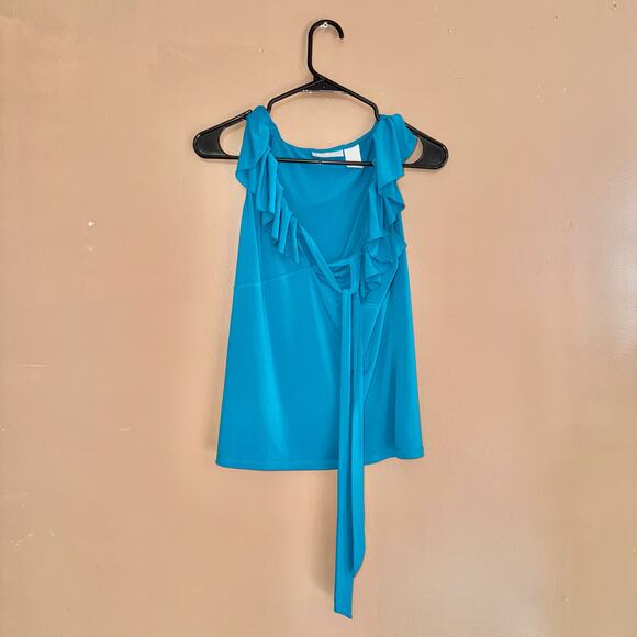 Worthington Stretch Women's Wrap Sleeveless Ruffle Blouse Top - Size Medium - Picture 4 of 9